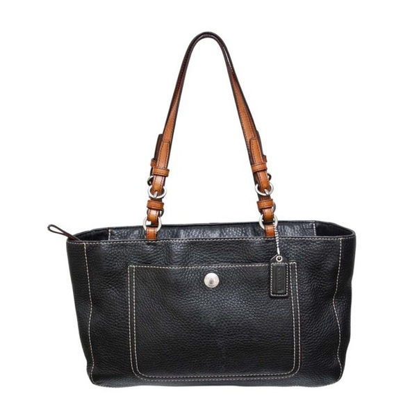 SOLD COACH Chelsea black leather shoulder bag with brown leather straps F10892 - Picture 8 of 10
